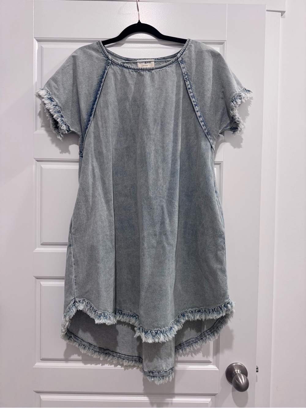 Umgee Denim Fringe High Low Swing Dress Small Boho Western - Picture 3 of 5